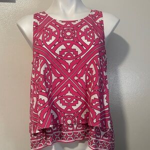 Crown & Ivy Pink and White Geometric Blouse